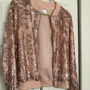 sequin bomber jacket rose gold